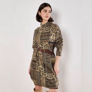 Apricot Green Patch Ikat Print Oversized Jumper Dress size medium